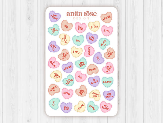 Anti-Valentine's Day Conversation Hearts Sticker Sheet