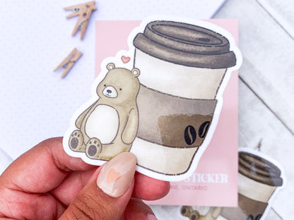 Teddy Bear Coffee Waterproof Sticker
