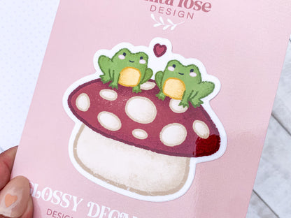 Two Frogs on A Mushroom Waterproof Sticker