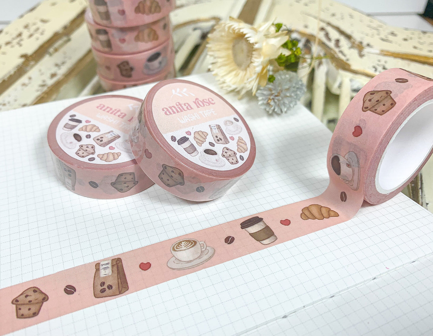 Coffee Time Washi Tape | Decorative Tape, Washi, Journal, Envelope, Planner, Notebook, Coffee, Cafe, Java, Bakery, Latte, Aesthetic