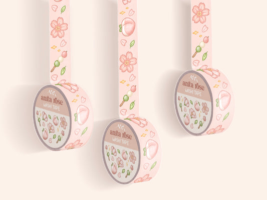 Cherry Blossom Washi Tape | Decorative Tape, Washi, Journal, Envelope, Planner, Notebook, Sakura, Japanese, Kawaii, Aesthetic, Pink