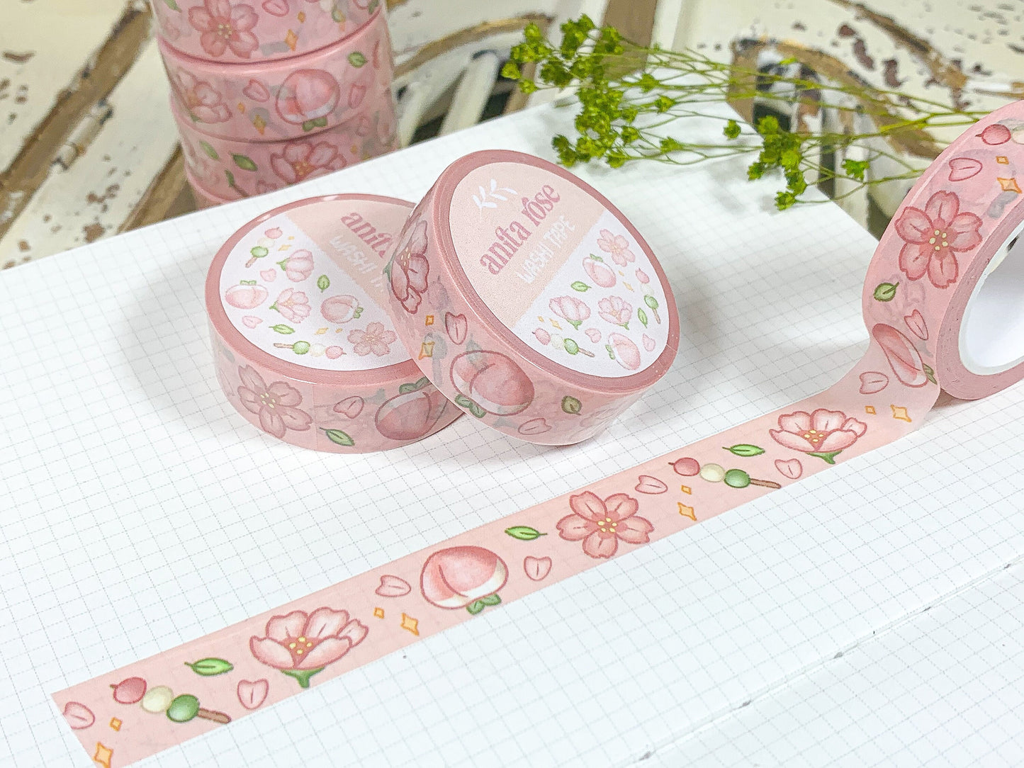 Cherry Blossom Washi Tape | Decorative Tape, Washi, Journal, Envelope, Planner, Notebook, Sakura, Japanese, Kawaii, Aesthetic, Pink
